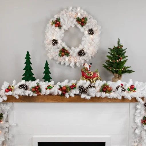 Hot Pre-Lit Snow White Artificial Christmas Wreath - 24" - Clear Lights Pre Lit