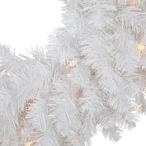 Hot Pre-Lit Snow White Artificial Christmas Wreath - 24" - Clear Lights Pre Lit