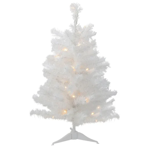 Outlet Pre-Lit Snow White Medium Artificial Christmas Tree -2' - Clear LED Lights Pre-Lit