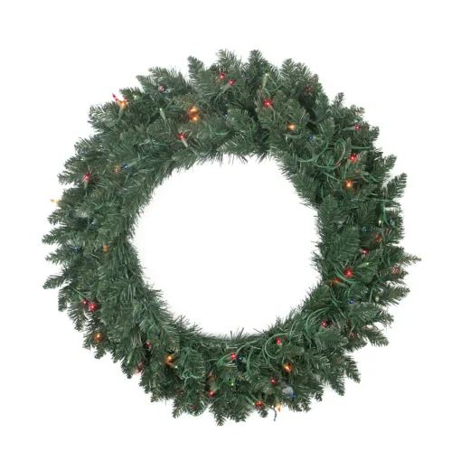 Discount Pre-Lit Traditional Pine Artificial Christmas Wreath - 30" - Multicolor Lights Pre Lit