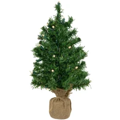 Discount Pre-Lit Two-Tone Green Pine Artificial Christmas Tree in Burlap - 18" - Clear LED Lights Pre-Lit