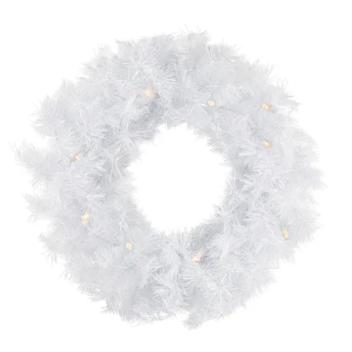 Sale Pre-Lit White Alaskan Pine Artificial Christmas Wreath, 48-Inch, Warm White LED Lights Colorful