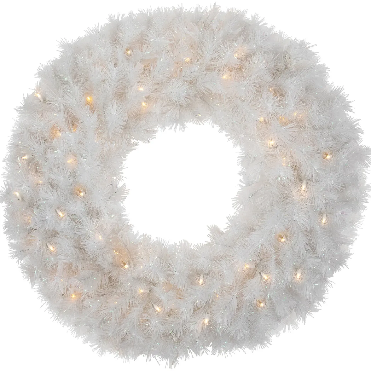 Clearance Pre-Lit White Alaskan Pine Artificial Christmas Wreath, 36-Inch, Warm White LED Lights Colorful