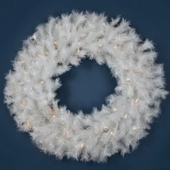 Clearance Pre-Lit White Alaskan Pine Artificial Christmas Wreath, 36-Inch, Warm White LED Lights Colorful