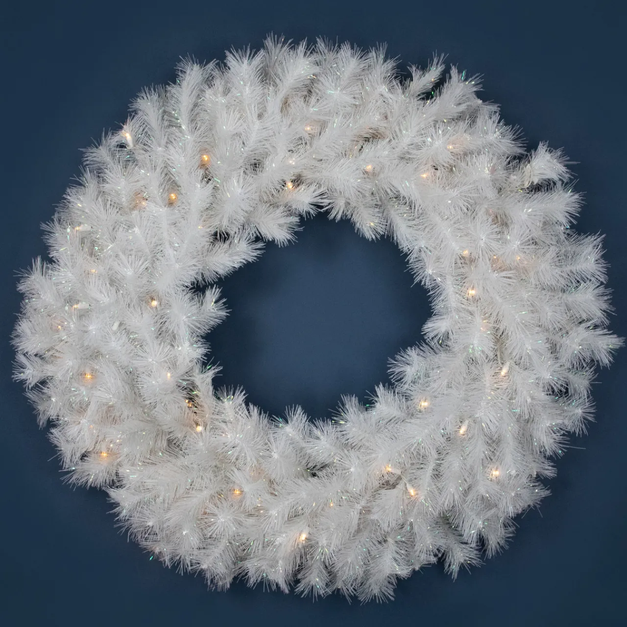 Clearance Pre-Lit White Alaskan Pine Artificial Christmas Wreath, 36-Inch, Warm White LED Lights Colorful