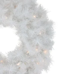 Clearance Pre-Lit White Alaskan Pine Artificial Christmas Wreath, 24-Inch, Warm White LED Lights Colorful