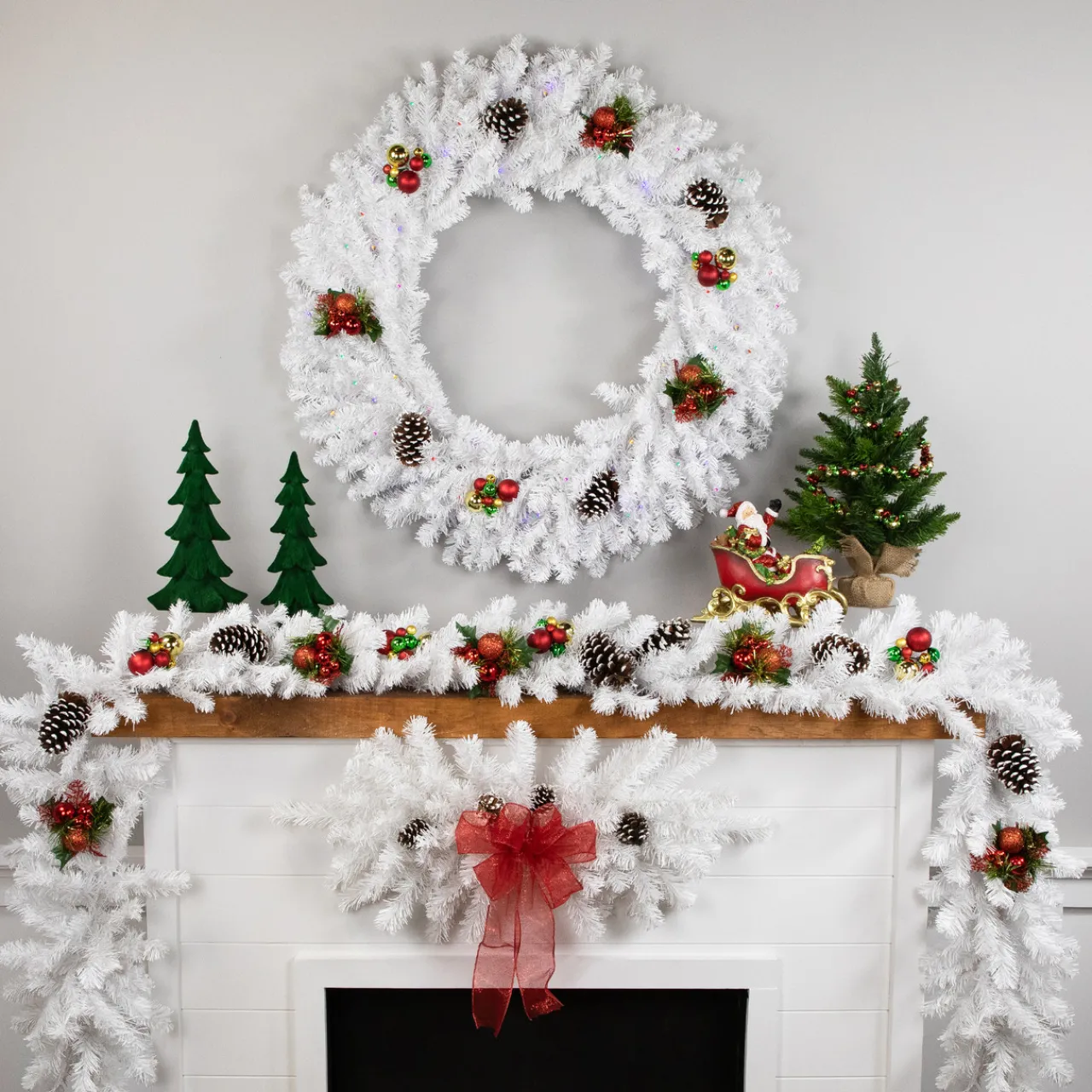 Best Pre-Lit White Pine Battery Operated Christmas Wreath - 36" - Multicolor LED Lights Pre Lit