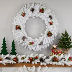 Best Pre-Lit White Pine Battery Operated Christmas Wreath - 36