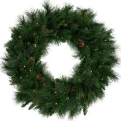 Discount Pre-Lit White Valley Pine Artificial Pinecone Christmas Wreath - 36" - Clear Lights Pre Lit