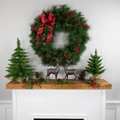 Discount Pre-Lit White Valley Pine Artificial Pinecone Christmas Wreath - 36" - Clear Lights Pre Lit