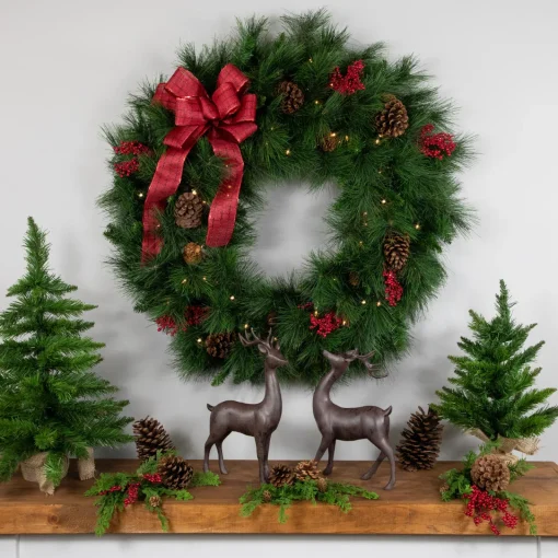 Discount Pre-Lit White Valley Pine Artificial Pinecone Christmas Wreath - 36" - Clear Lights Pre Lit