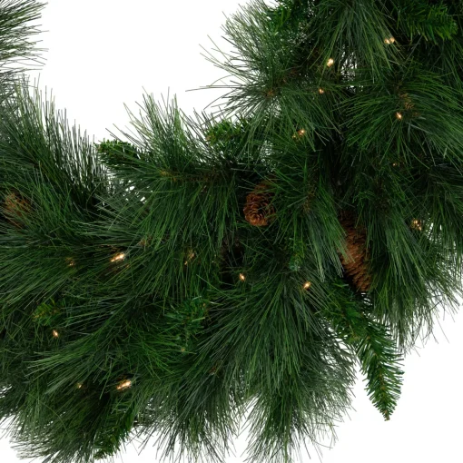 Discount Pre-Lit White Valley Pine Artificial Pinecone Christmas Wreath - 36" - Clear Lights Pre Lit