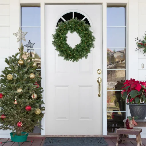 New Pre-Lit Whitmire Pine Artificial Christmas Wreath - 24" - Warm White LED Lights Pre Lit