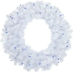 Discount Pre-Lit Woodbury White Pine Artificial Christmas Wreath, 24-Inch, Blue Lights Pre Lit