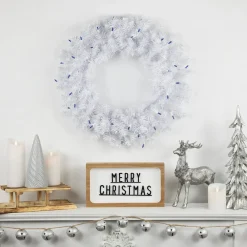 Discount Pre-Lit Woodbury White Pine Artificial Christmas Wreath, 24-Inch, Blue Lights Pre Lit