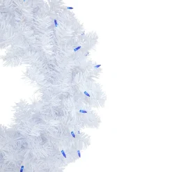 Discount Pre-Lit Woodbury White Pine Artificial Christmas Wreath, 24-Inch, Blue Lights Pre Lit
