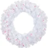 Online Pre-Lit Woodbury White Pine Artificial Christmas Wreath, 24-Inch, Pink Lights Pre Lit