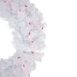 Online Pre-Lit Woodbury White Pine Artificial Christmas Wreath, 24-Inch, Pink Lights Pre Lit