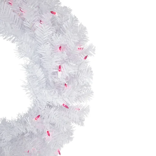 Online Pre-Lit Woodbury White Pine Artificial Christmas Wreath, 24-Inch, Pink Lights Pre Lit