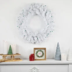 Sale Pre-Lit Woodbury White Pine Artificial Christmas Wreath, 24-Inch, Green Lights Pre Lit