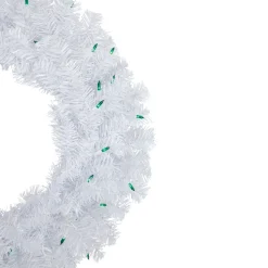 Sale Pre-Lit Woodbury White Pine Artificial Christmas Wreath, 24-Inch, Green Lights Pre Lit