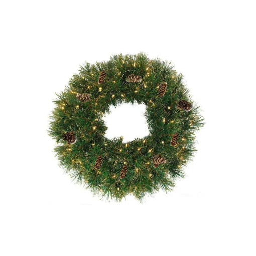 Outlet Pre-Lit Yorkville Pine Artificial Christmas Wreath - 24" - Clear Lights Pre Lit