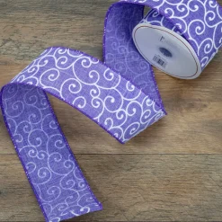 Outlet Purple and White Swirl Wired Spring Craft Ribbon 2.5" x 10 Yards Ribbons & Bows