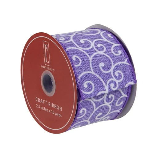 Outlet Purple and White Swirl Wired Spring Craft Ribbon 2.5" x 10 Yards Ribbons & Bows