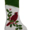 Online Quilted White & Green Velour Red Cadinal Bird & Holly Christmas Stocking Stockings