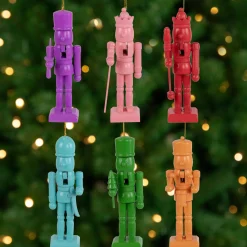 Discount Rainbow Nutcracker Wooden Christmas Ornaments - 5" - Multicolor - Set of 5 Nutcrackers