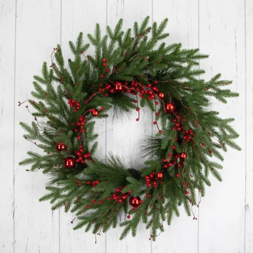 Hot Real Touch™? Berries and Pine Artificial Christmas Wreath - 32" - Unlit Unlit