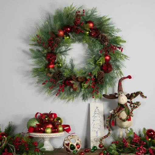 New Real Touch™ Berries, Pinecones and Ornaments Artificial Christmas Wreath - 36" - Unlit Pre Decorated
