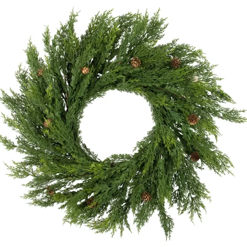 Discount Real Touch™? Cedar Artificial Christmas Wreath with Pinecones - 24" - Unlit Unlit