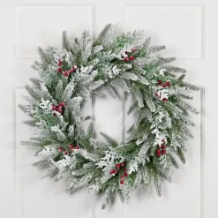 Clearance Real Touch™? Flocked Wind River Fir with Berries Artificial Christmas Wreath - 24" - Unlit Unlit