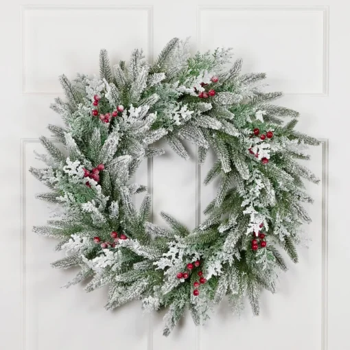 Clearance Real Touch™? Flocked Wind River Fir with Berries Artificial Christmas Wreath - 24" - Unlit Unlit