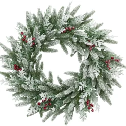 Clearance Real Touch™? Flocked Wind River Fir with Berries Artificial Christmas Wreath - 24" - Unlit Unlit