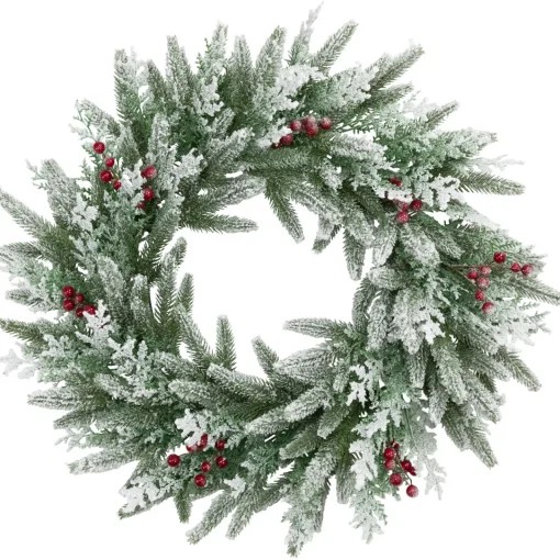 Clearance Real Touch™? Flocked Wind River Fir with Berries Artificial Christmas Wreath - 24" - Unlit Unlit