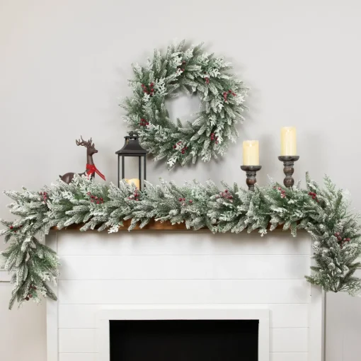 Clearance Real Touch™? Flocked Wind River Fir with Berries Artificial Christmas Wreath - 24" - Unlit Unlit