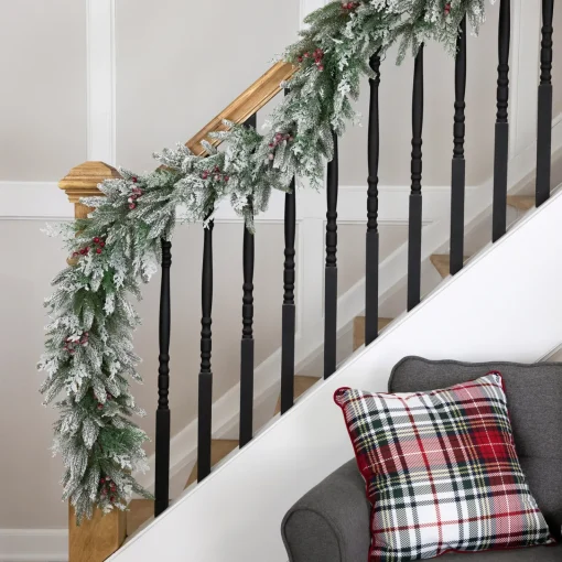 Clearance Real Touch™? Flocked Wind River Fir with Berries Artificial Christmas Garland - 7' x 12" - Unlit Unlit