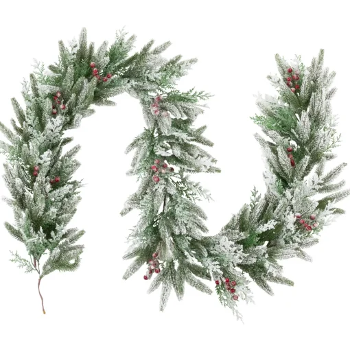 Clearance Real Touch™? Flocked Wind River Fir with Berries Artificial Christmas Garland - 7' x 12" - Unlit Unlit