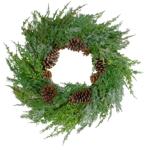 Real Touch™? Frosted Cedar and Pinecone Artificial Christmas Wreath - 26" - Unlit Unlit