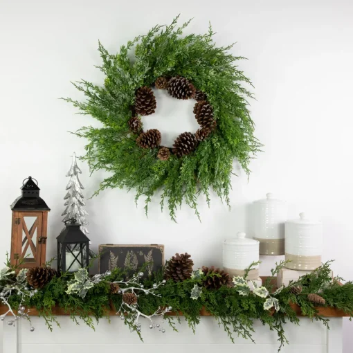 Real Touch™? Frosted Cedar and Pinecone Artificial Christmas Wreath - 26" - Unlit Unlit