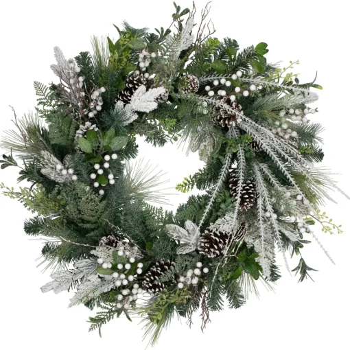 Outlet Real Touch™? Frosted Pinecones and Berries Christmas Wreath - 36" - Unlit Pre Decorated