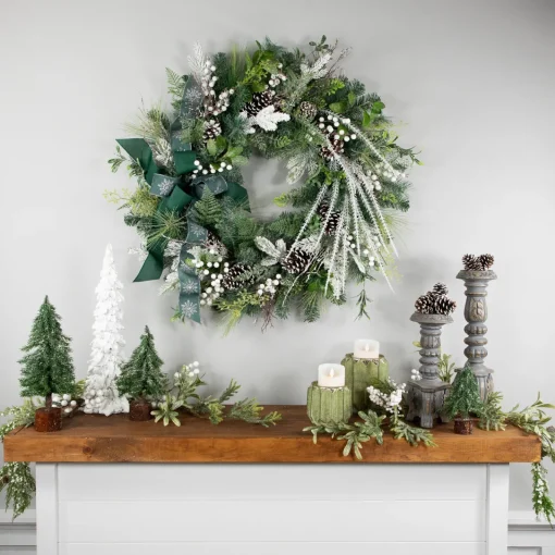 Outlet Real Touch™? Frosted Pinecones and Berries Christmas Wreath - 36" - Unlit Pre Decorated