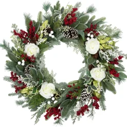 Sale Real Touchâ„¢? Mixed Foliage and Roses Artificial Christmas Wreath 30" - Unlit Pre Decorated
