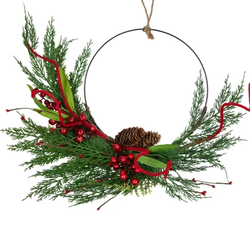 Hot Real Touch™? Mixed Greenery and Berries Artificial Christmas Wreath - 18" - Unlit Pre Decorated