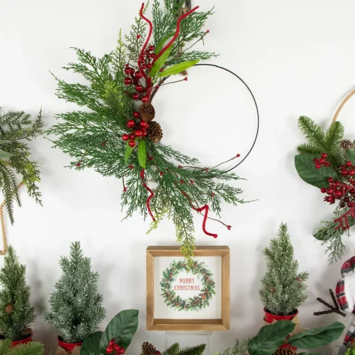 Hot Real Touch™? Mixed Greenery and Berries Artificial Christmas Wreath - 18" - Unlit Pre Decorated