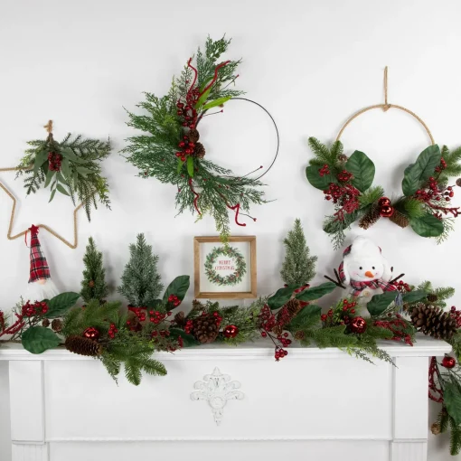 Hot Real Touch™? Mixed Greenery and Berries Artificial Christmas Wreath - 18" - Unlit Pre Decorated