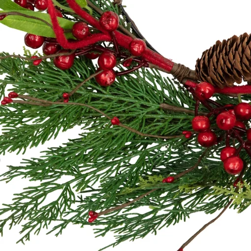 Hot Real Touch™? Mixed Greenery and Berries Artificial Christmas Wreath - 18" - Unlit Pre Decorated