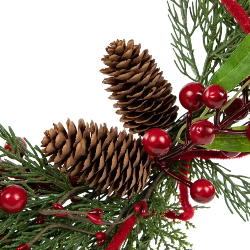 Hot Real Touch™? Mixed Greenery and Berries Artificial Christmas Wreath - 18" - Unlit Pre Decorated